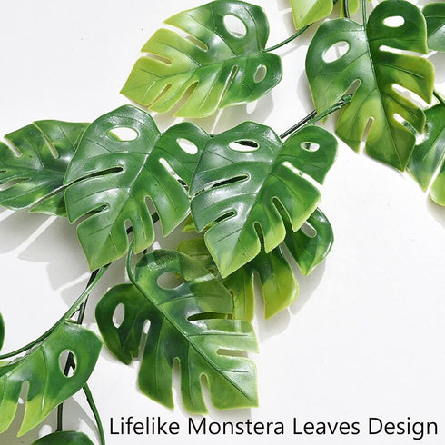 20 Lights,Summer Fielegen LED Monstera Leaf String Lights, Artificial Tropical Palm Leaves Greenery Vines