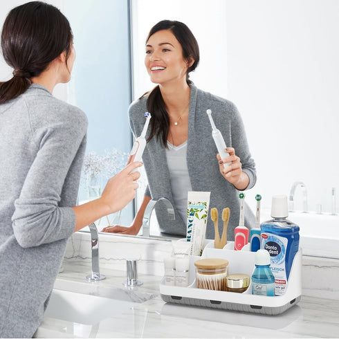 Toothbrush Holders for Bathrooms Countertop Organizer - Kids Electric Toothbrush and Toothpaste holder Detachable 7 Slots Tooth Brush Organization Bathroom accessories Storage Vanity, White by GFWARE