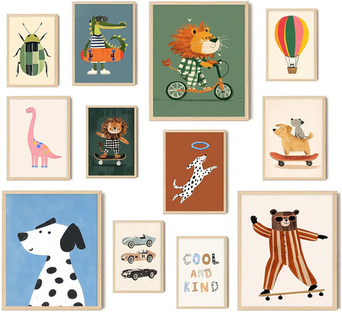 Aroutde 12Pcs Cartoon Animal Canvas Wall Decor Nursery Room Playful Animals Prints Modern
