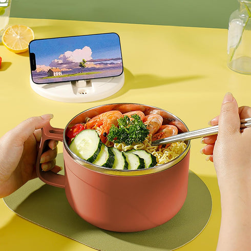 Microwave Ramen Bowl with Handles,304 Stainless Steel Liner Bowl, Microwavable Soup Mug with Lid Large Soup Cups for Ramen Noodle Cereal,42 oz (Orange) by Ronanemon