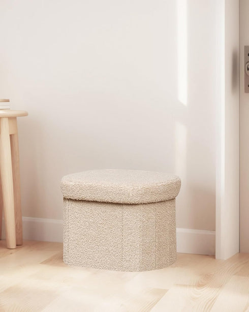 16.14 Inches B FSOBEIIALEO Storage Ottoman for Dorm Room, Boucle Folding Storage Ottoman Foot Rest, Small Collapsible