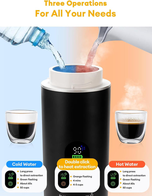3 in1 Display,20 Portable Espresso Machine with LED Bar Pressure,Real-Time Temp&Battery Indicator,Portable Coffee Maker
