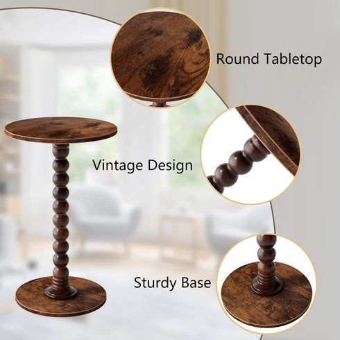 Drink Table, Drink Tables for Small Spaces, Modern Accent Nightstand with Solid Wood Leg for Living Room, Bedroom
