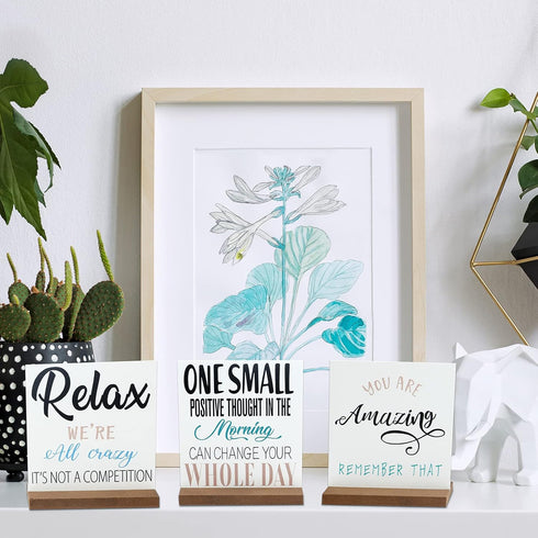 4 Pcs Inspirational Desk Decor Gifts, Positive Motivational Quotes Wooden Plaque Sign with Stand for Home Office