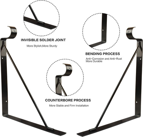4 Packs Heavy Duty Closet Shelf and Rod Bracket, Eau Black Closet Shelf Bracket with Rod Support for Storage