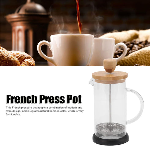 Premium French Press Coffee Brewer Pot, Heat Resistant High Borosilicate Glass, Bamboo Design for Home and Office