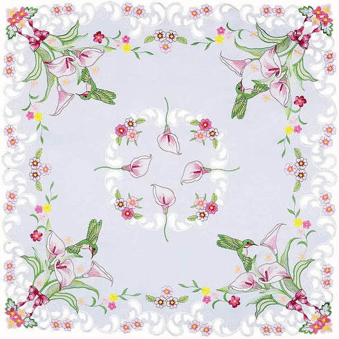 Hummingbird (3333 inch) Simhomsen Embroidered Small Square Tablecloth, Topper, Table Cover for End Table, Tea Table