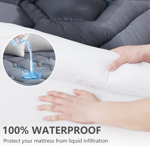 Twin XL Mattress Topper for College Dorm - Waterproof Protector Cover, Extra Long Cooling Pad, Washable, Deep Pocket