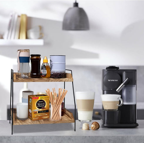 Coffee Bar Accessories and Organizer, Coffee Station Organizer 2 Tier bathroom counter organizer, Wood Coffee Tray, Bathroom Vanity Organizer, Countertop Shelf for Kitchen, Coffee Lover by QUALLON