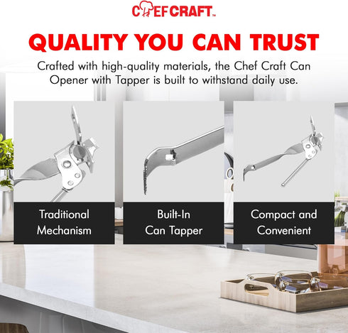 Chef Craft Select Can Opener with Tapper, 6.5 inches, Nickel Plated
