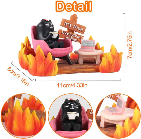 Cat Figurines Desk Decor Black Cat Gifts for Women Cat Lovers Gifts Dumpster Fire Desk Accessories Bookshelf Decor Home