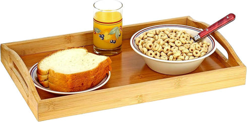 Tray with Large Handles - Bamboo Ottoman Tray, Great for Coffee Table, Couch, Tea, Bar, Breakfast, Dinner, or Any Food