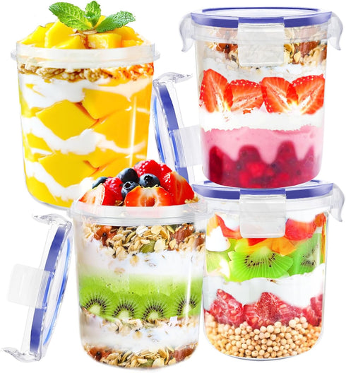 Szsrcywd 4 Pcs Overnight Oats Containers with Lids,16 oz Plastic Oatmeal Prep