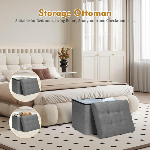 43L 300lbs, 17x13x13in, Storage Ottoman with Extra Thick Foam Padded Seat, Foldable Foot Rest Stool with Linen Fabric