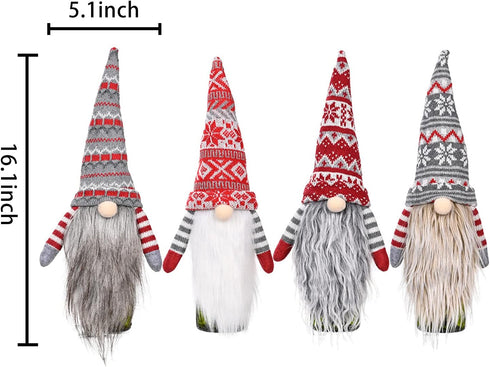 Adurself 4 Pack Christmas Gnome Wine Bottle Covers, Tomte Swedish Gnomes Wine Bottle Toppers Santa Scandinavian Plush