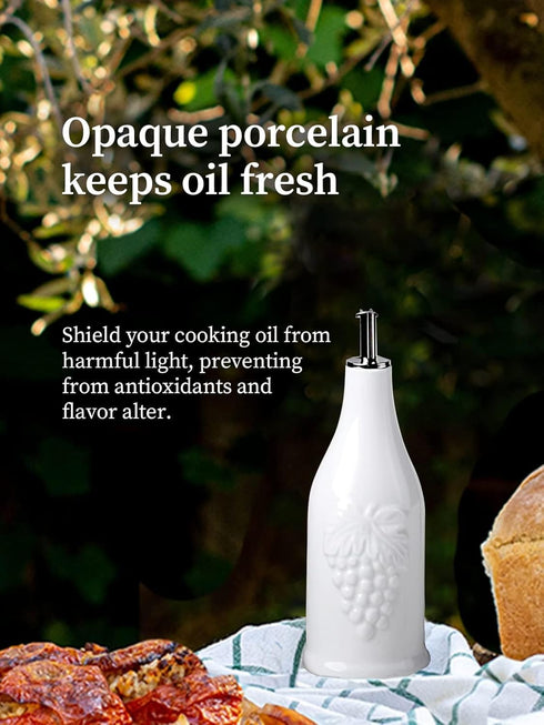 Set, 12 oz/350ml, 2 Pack, HOMBENE Ceramic Oil & Vinegar Dispenser Dripless Spout, Porcelain, Reusable, Cooking