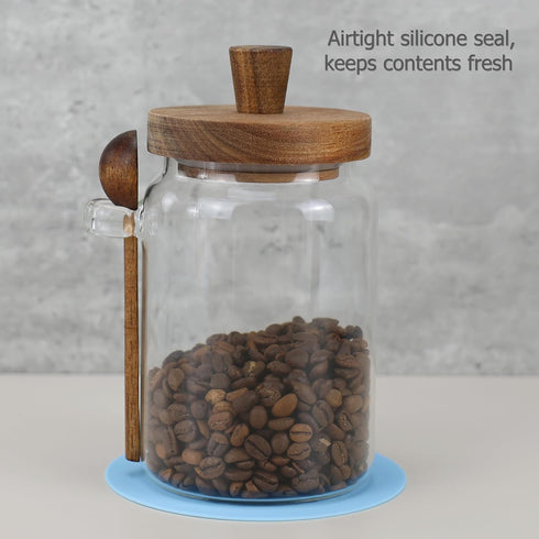 EIKS (26oz) Glass Jars with Wooden Lids and Scoop, Airtight Food Storage Containers for Sugar Coffee Bean Candy Spice
