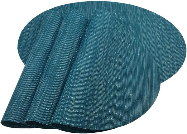 Red-A Imitation Bamboo Oval Woven Vinyl Placemats, Heat Resistant Washable Table Mats for Kitchen Table Set of 4, Blue