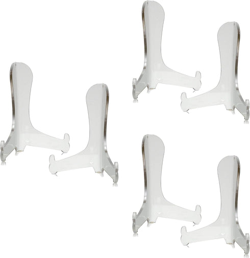 Acrylic 4" Clear Easels, Set of 6, Tabletop Display Stand for Plates, Pictures, Books, Plaques