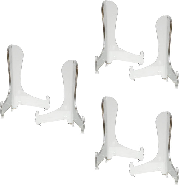 Acrylic 4" Clear Easels, Set of 6, Tabletop Display Stand for Plates, Pictures, Books, Plaques