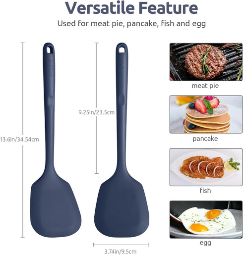 600? Heat Resistant Silicone Turner: U-Taste 13.6in Solid Kitchen Spatula Flipper, BPA Free Flexible & Thin Seamless Cooking Utensil for Flipping Egg, Pancake in Nonstick Cookware(Midnight Blue) by U-Taste