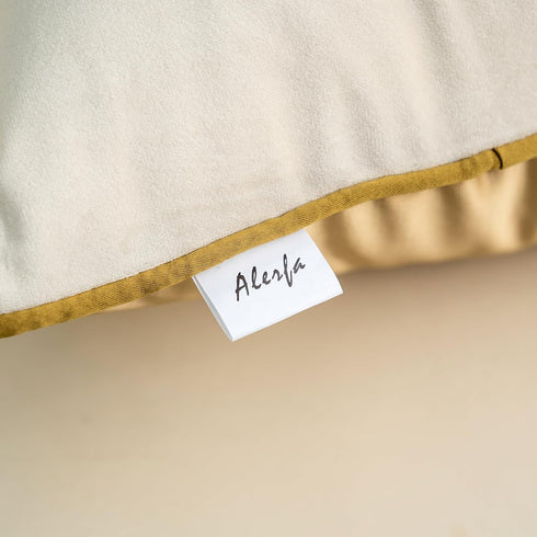 Alerfa 12 x 20 Inch Khaki White Geometric Striped Gold Leather Patchwork Velvet Cushion Case for Couch Sofa