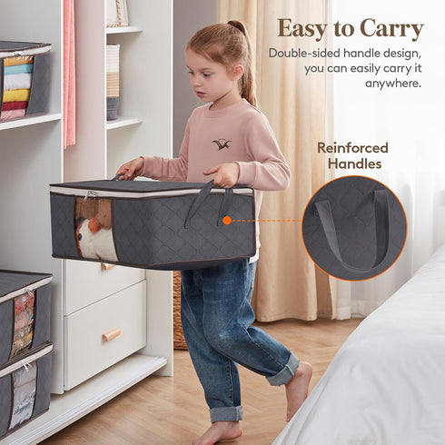 Lifewit 3 Pack Clothes Storage Bag, Foldable Storage Bin Closet Organizer with Clear Window, Sturdy Fabric for