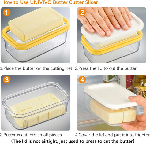 4oz UNIVIVO Butter Slicer Cutter with Storage Container, Stick Butter Dish with Lid for Fridge, Easy Cutting Two Sticks