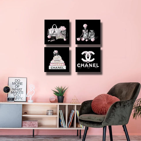 Meetdeceny Black And White Wall Art - Pink Book Pictures Room Decor for Teen Girls, 10"x10" - 4 Pieces