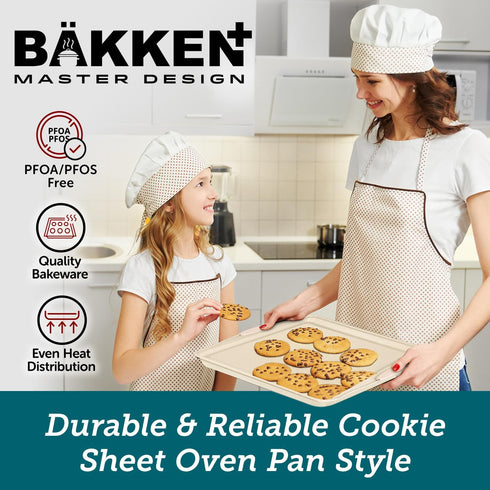 BAKKEN Deluxe Nonstick White Marble Baking Pans - 3-Piece Carbon Steel Bakeware Set