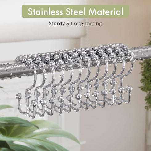 Amazer Shower Curtain Hooks Rings - Rust-Resistant Stainless Steel Double Hooks, Set of 12, Chrome