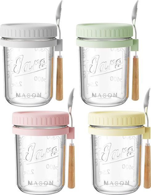 HomArtist 16oz Overnight Oats Containers with Lids and Spoons, 4 Pack Wide