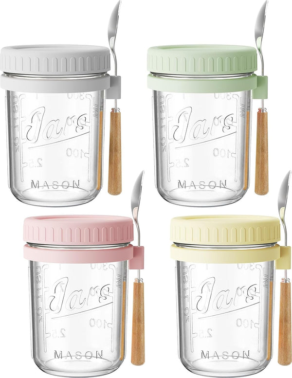 HomArtist 16oz Overnight Oats Containers with Lids and Spoons, 4 Pack Wide