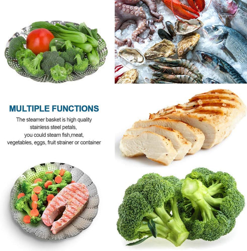 Vegetable Steamer Basket, Premium Stainless Steel - Folding Expandable Steamers Fits Various Size Pot (Extra Large 6.5"