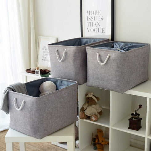 TheWarmHome Fabric Storage Bins for Organizing, Large Sturdy Baskets with Handles, Decorative Foldable (3 Pack)