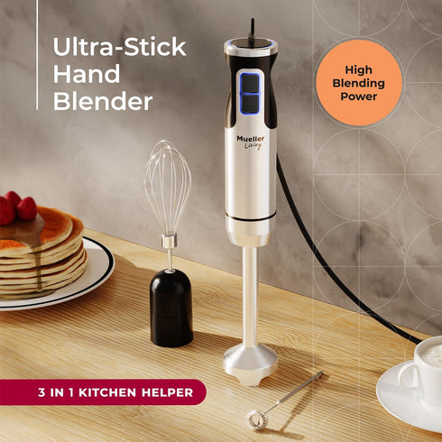 Mueller Immersion Blender Handheld - 8 Speed Stainless Steel Electric Hand Blender, 3 in 1 Emulsion Blender Handheld with Turbo Mode, Stick Blender Emulsifier for Kitchen for Soup, Smoothie, Puree by Mueller
