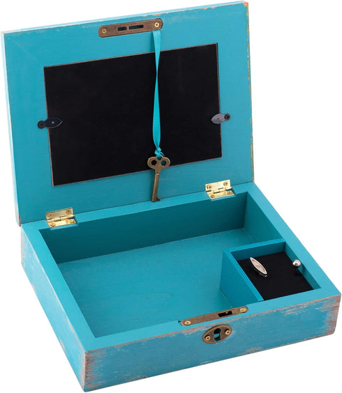 Teal Wood Locket Music Box - I Love You a Bushel and a Peck
