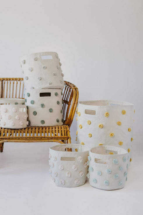 PEHR Pom Pom Basket, Pint (Blush) | 100% Cotton Canvas Storage for Nursery, Playroom & Home