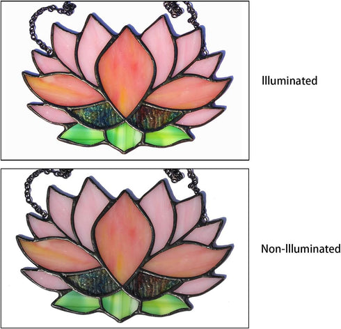 Lotus Flower Decor Stained Glass Window Hangings, Sun Catcher Gift for Mom, Kitchen Livingroom Decoration, Birthday