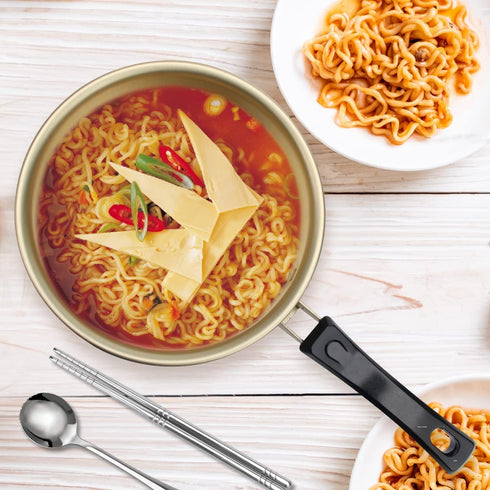 AHIER Korean Ramen Cooking Pot with Lid, Spoon, and Chopsticks, Fast Heating Noodle Pot for Kitchen Cookware (Single