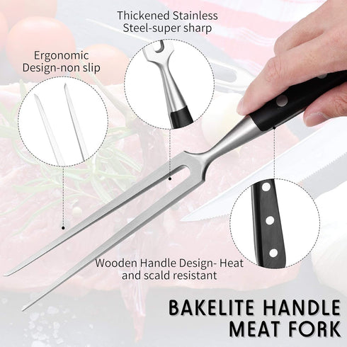 CHENGU 2 Pieces Carving Fork for Meat, 12 Inch Kitchen Stainless Steel Serving Cooking Fork with Wood Handle