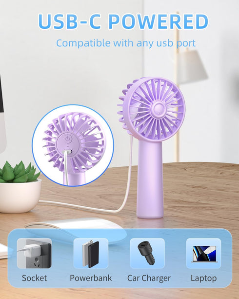 Mini Portable Fan, Small Handheld USB Rechargeable Fan with 3 Speeds, Battery Operated Personal Fan for Travel Office