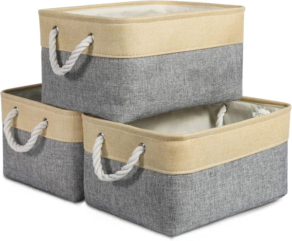 TheWarmHome Fabric Storage Bins for Organizing, Sturdy Foldable Storage Baskets with Handles, 3 Pack, Gold&Grey