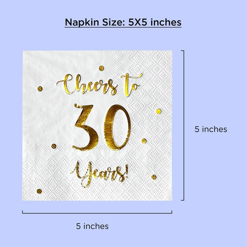 Cheers to 30 Years Cocktail Napkins, Happy 30th Birthday Decorations, 50-Pack