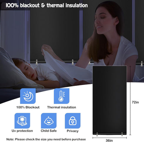 Black out Roller Shades Portable Blackout blinds No Tools No Drill Cordless Blinds for Windows,Uv Protection & Thermal Insulation Privacy Window Shades for Bedroom Living Room((36" Wx72 H)