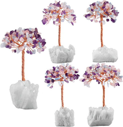 mookaitedecor Amethyst & Rose Quartz & Aquamarine Crystal Tree on Rock Crystal Cluster, Money Tree of Life Decoration