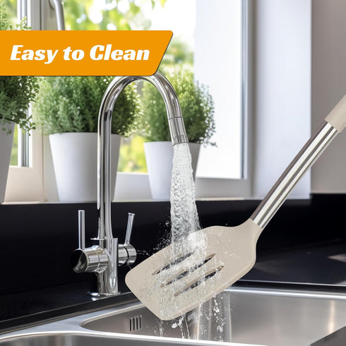 Kitchen Utensils Set, 4 Pack Silicone Utensils for Nonstick Cookware, Khaki, Perfect for Baking and Mixing