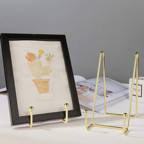 2 Pack Gold Iron Display Stands, Metal Wire Frame Holders for Pictures, Decorative Plates & Tabletop Art (4 inch)