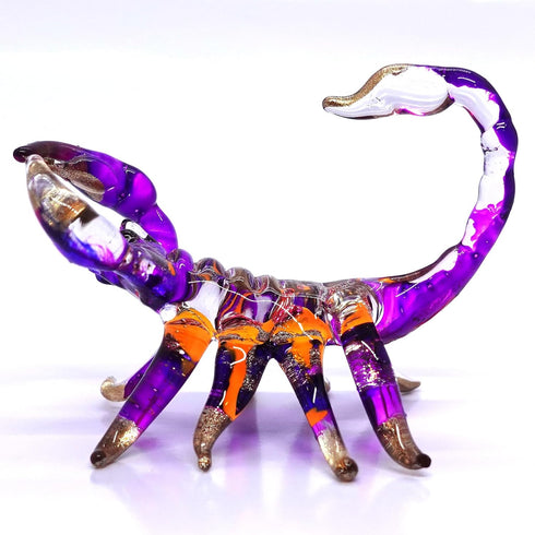 Scorpion Miniature Figurines - Hand Painted Blown Glass Art Collectible Gift Decor, Orange Purple