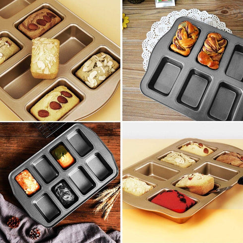 Non-Stick Mini Loaf Pan, 8-Cavity Carbon Steel Baking Tray, Golden